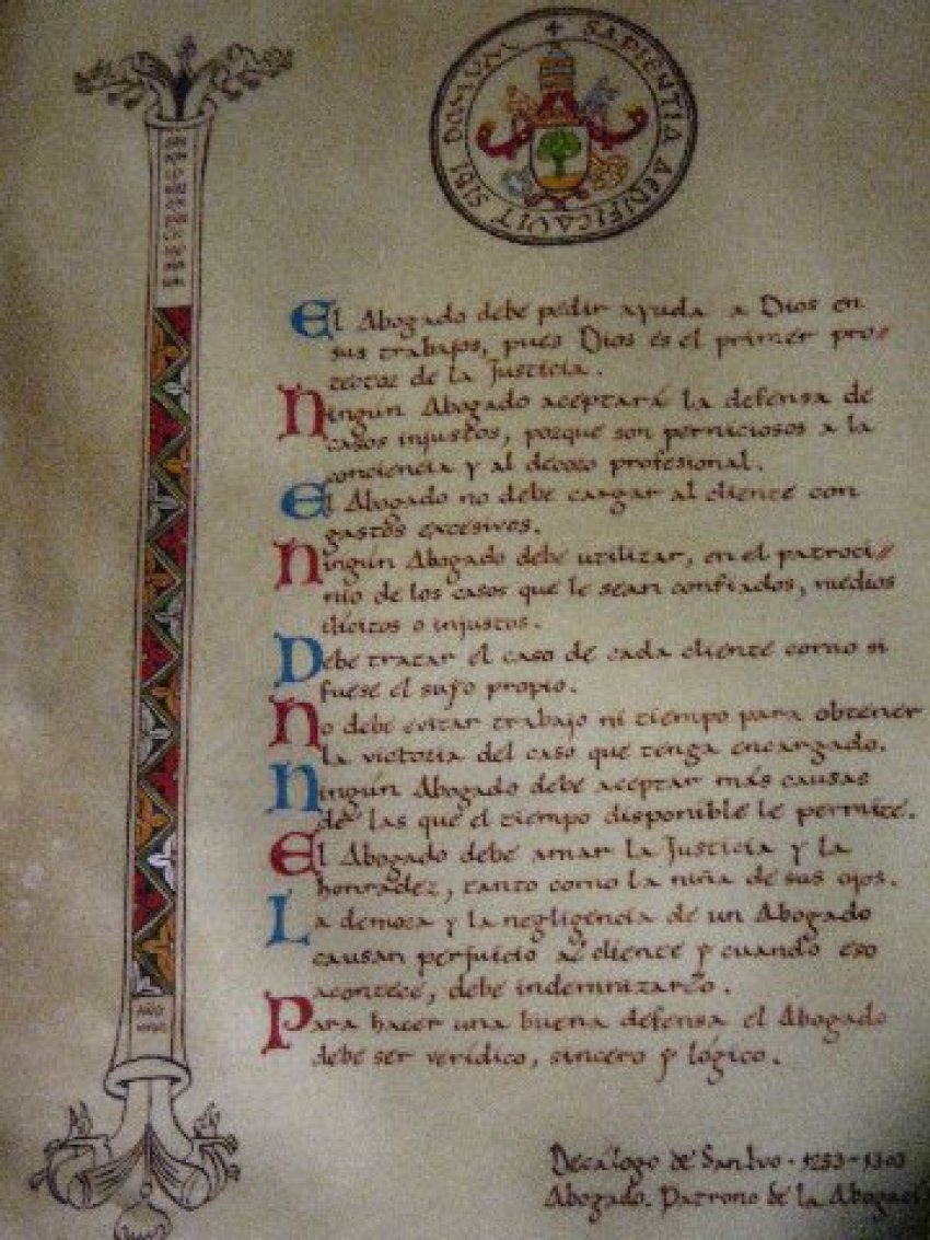 Decálogo de la abogacía en pergamino