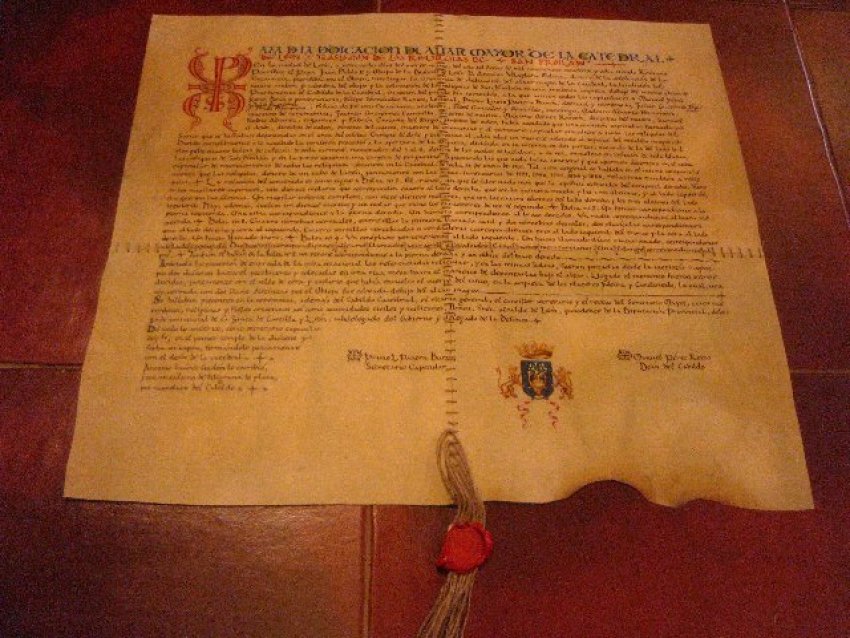 Acta de Dedicación del Altar Mayor de la Catedral de León